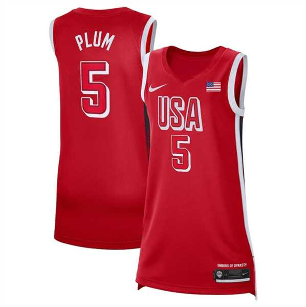 Women%27s USA Basketball #5 Kelsey Plum Red 2024 Swingman Stitched Jersey->team usa basketball->NBA Jersey